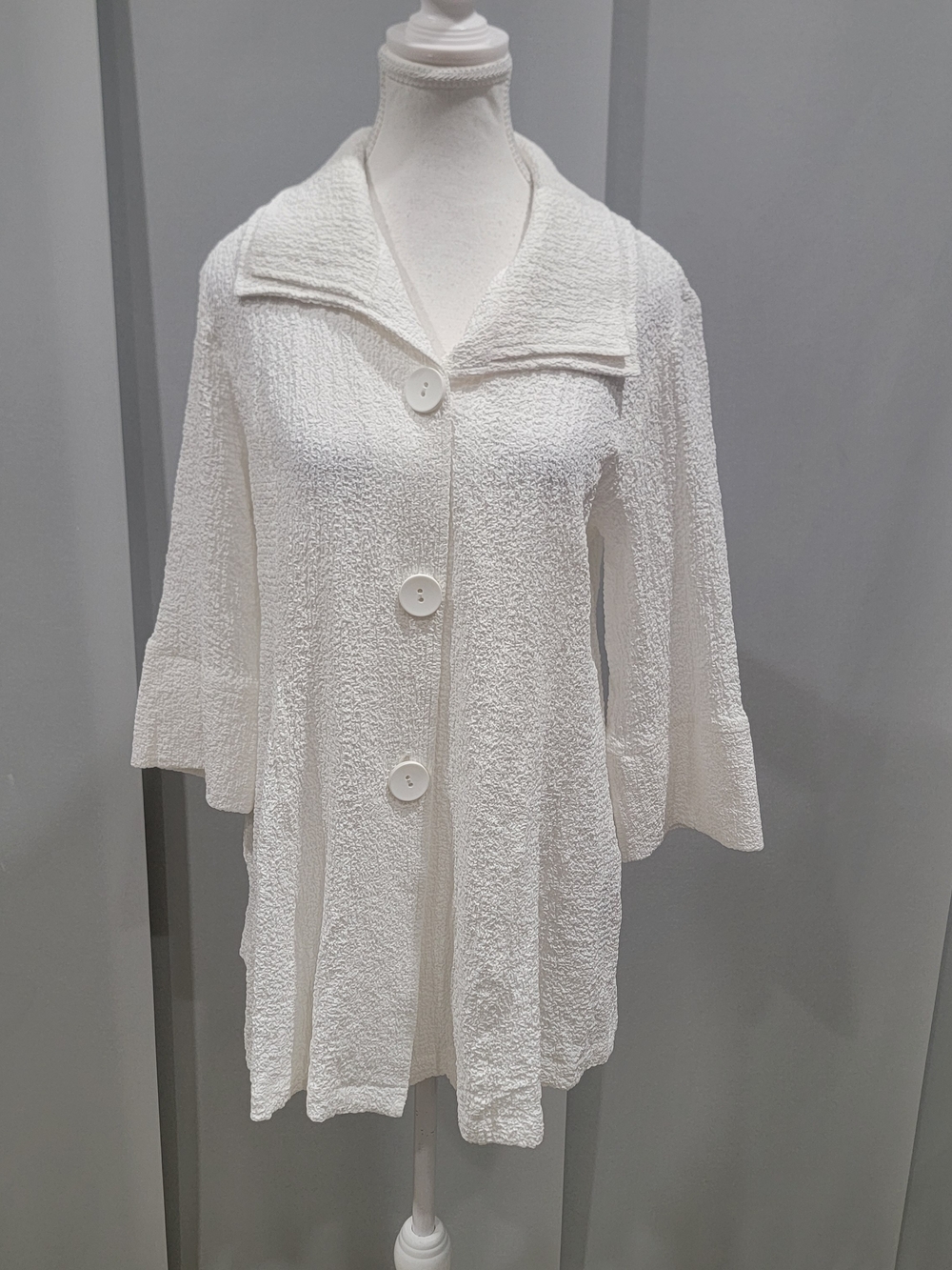 Joseph Ribkoff Cream Textured Button-Front Trench Coat